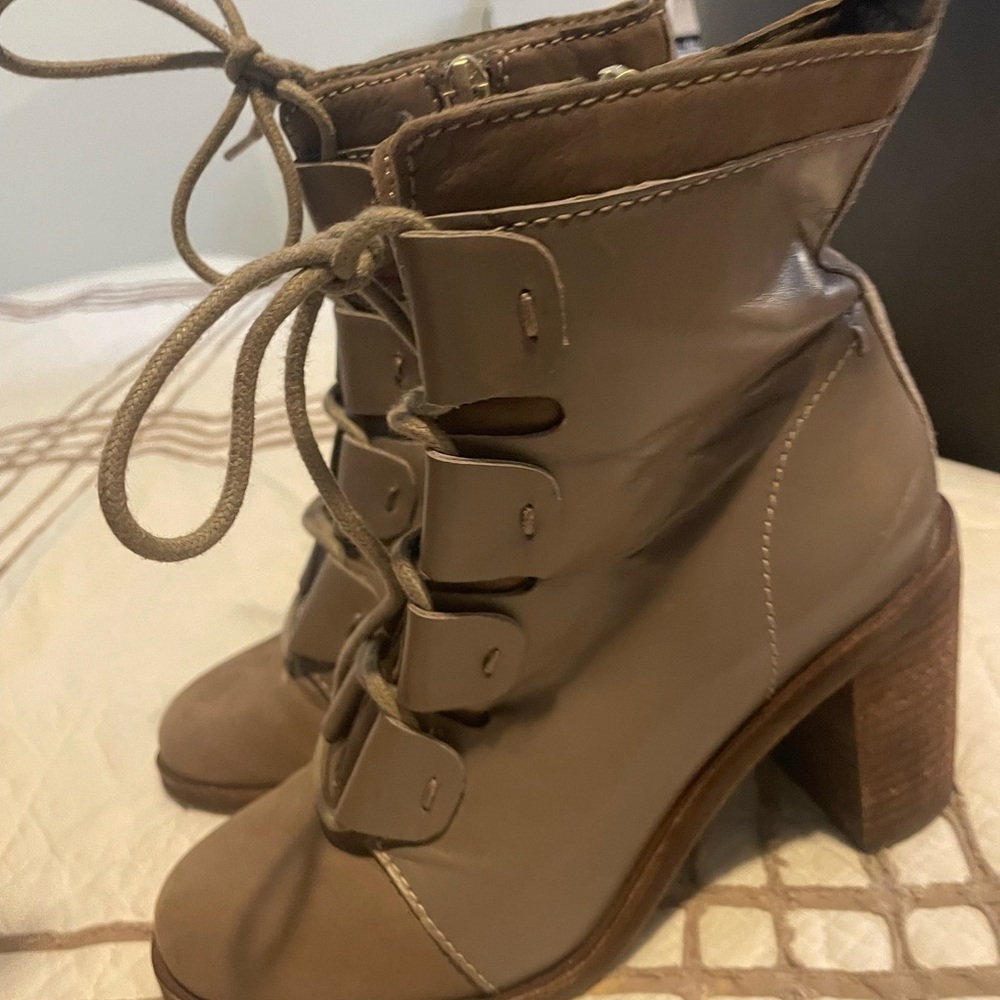 Brown Lace-Up Ankle Booties with Chunky Heel